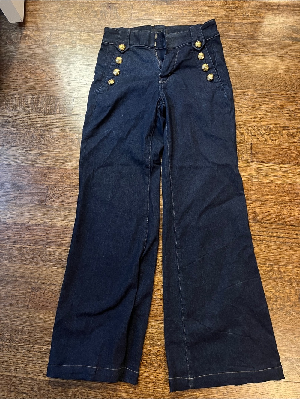 White House Black Market Dark Navy Wide-Leg Jeans with Gold Buttons